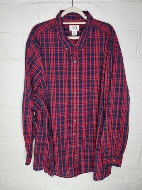 HB Harbor Bay Men's 3XLT Button Front Shirt Long Sleeve Red Plaid